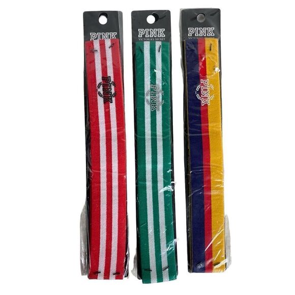 Victoria's Secret PINK 3 Headbands - 1 Green Striped , 1 Red Striped and 1 Multi - Picture 1 of 7